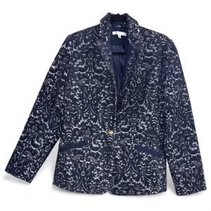 CAbi Jacquard Wool Blend Midnight Blue Damask Blazer size 8
